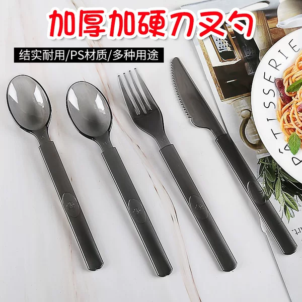 Thickened Long Handle Plastic Spoon Disposable Knife and Fork Spoon Soup Spoon Western Dining Fork Western Tableware Dining Spoon Salad Fork
