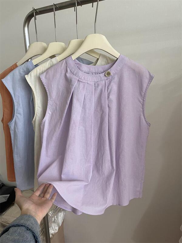 Sleeveless Irregular Round Neck Shirt for Women, Summer 2026 New Fashion Purple Pullover Chic and Stylish Top Sleeveless Irregular Round Neck Shirt for Women, Summer 2026 New Fashion Purple Pullover Chic and Stylish Top
