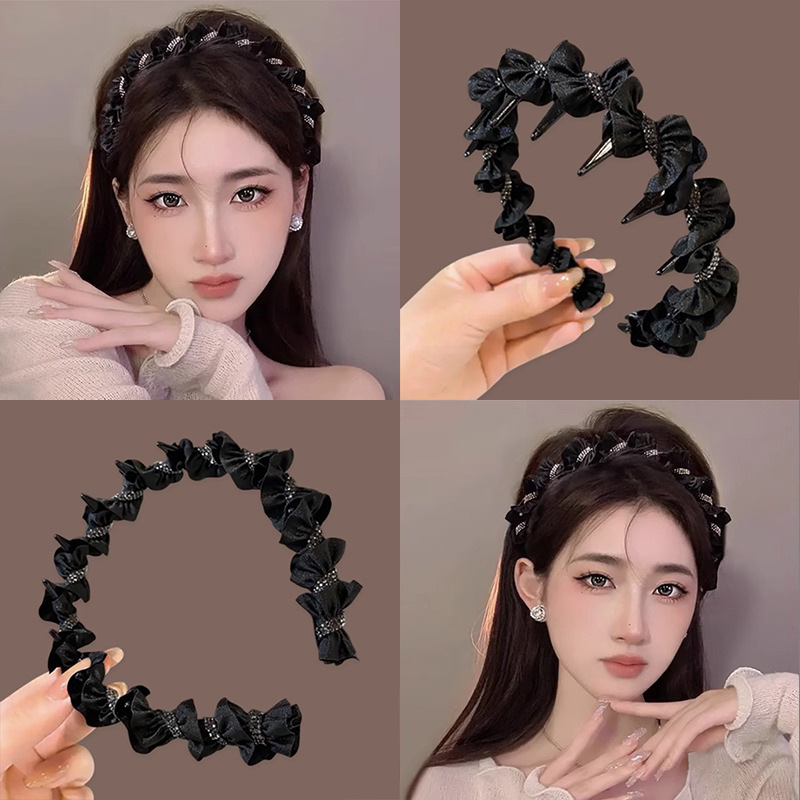 Negro envuelto alto cráneo correa de cabello para mujeres 2025 nuevo uso diario de la prensa correa de cabello diente correa de cabello antideslizante toque de cabello