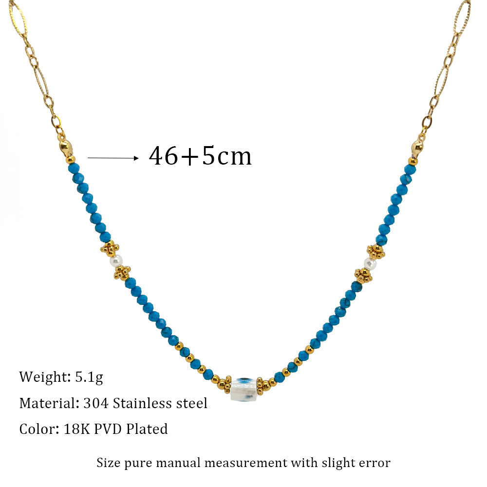 304 Stainless Steel, turquoise Material Retro Geometric Palm 304 Stainless Steel Turquoise Necklace In Bulk
