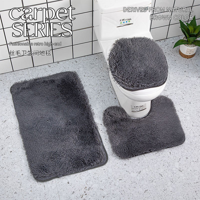 Cross-Border Bathroom Long-Pile Tie-Dye Carpet Home Toilet Three-Piece Set Foot Mat Amazon Bathroom Non-Slip Floor Mat