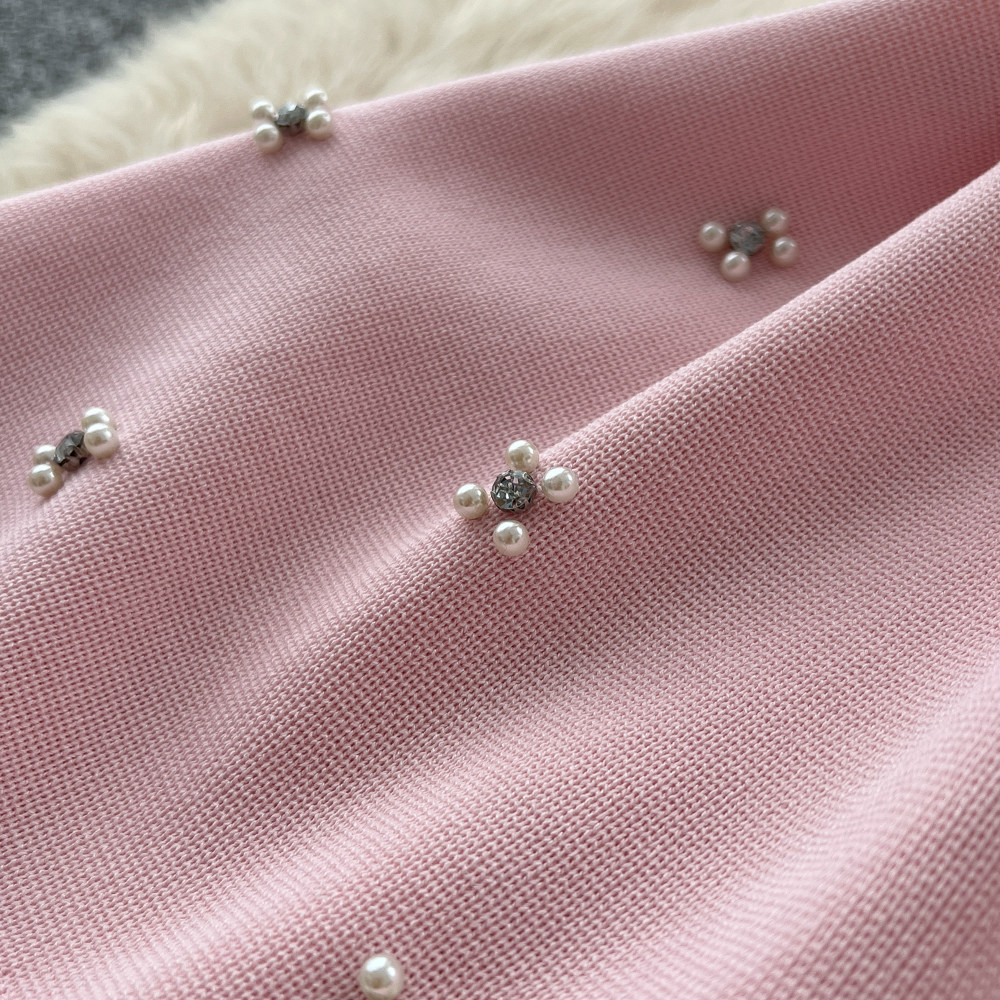 Women's French Style Beaded Short Sleeved Dress Summer Gentle Feminine High Waisted A-Line Skirt Slimming Flattering for Commuting_ecoleips.com