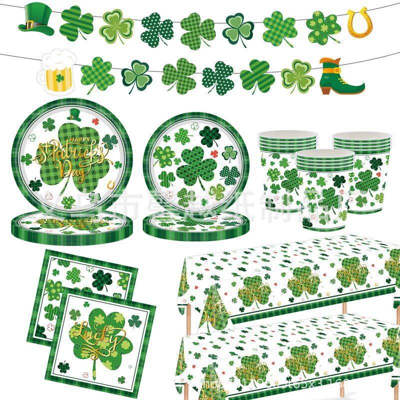 St. Patrick's Day Clover Theme Festival Disposable Tablecloth Dinner Plate Paper Plate Party Decoration Supplies St. Patrick's Day Clover Theme Festival Disposable Tablecloth Dinner Plate Paper Plate Party Decoration Supplies
