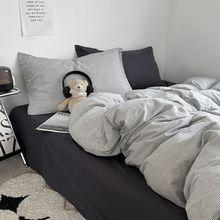 纯棉床上四件套水洗全棉100简约条纹床品床单被套宿舍三件套