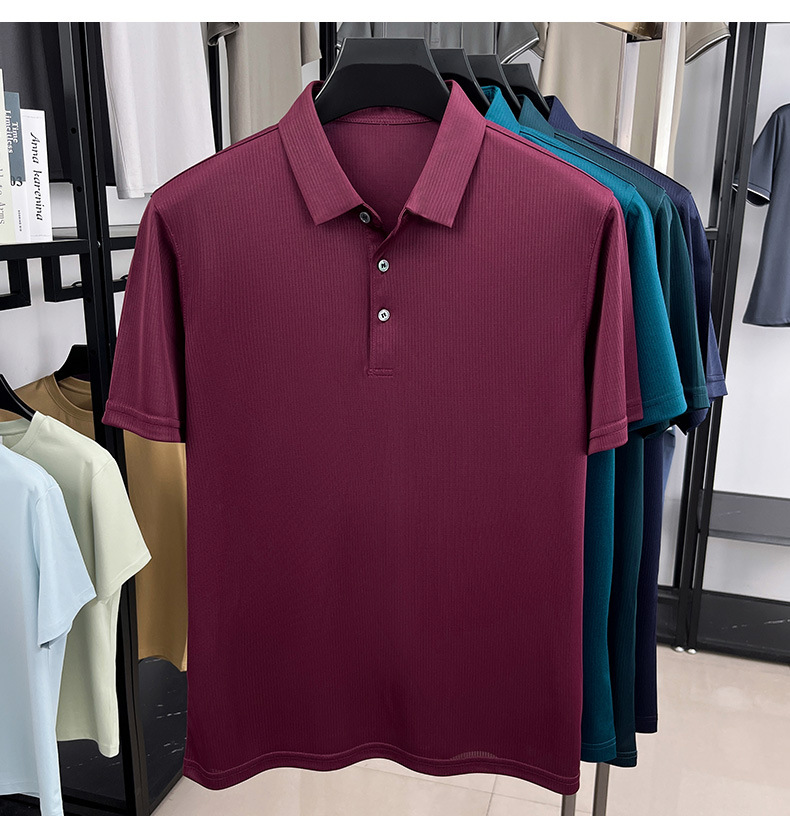 Áo polo nam tay ngắn lụa tơ tằm cao cấp phong cách công sở — Xanh đậm 15580 chi tiết 17