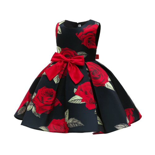 Little Girls' Dresses Exports Girls' Outfit Red Backless Blouse Dress Printed Princess Dress Children's Performance Formal Dress Children's Skirt