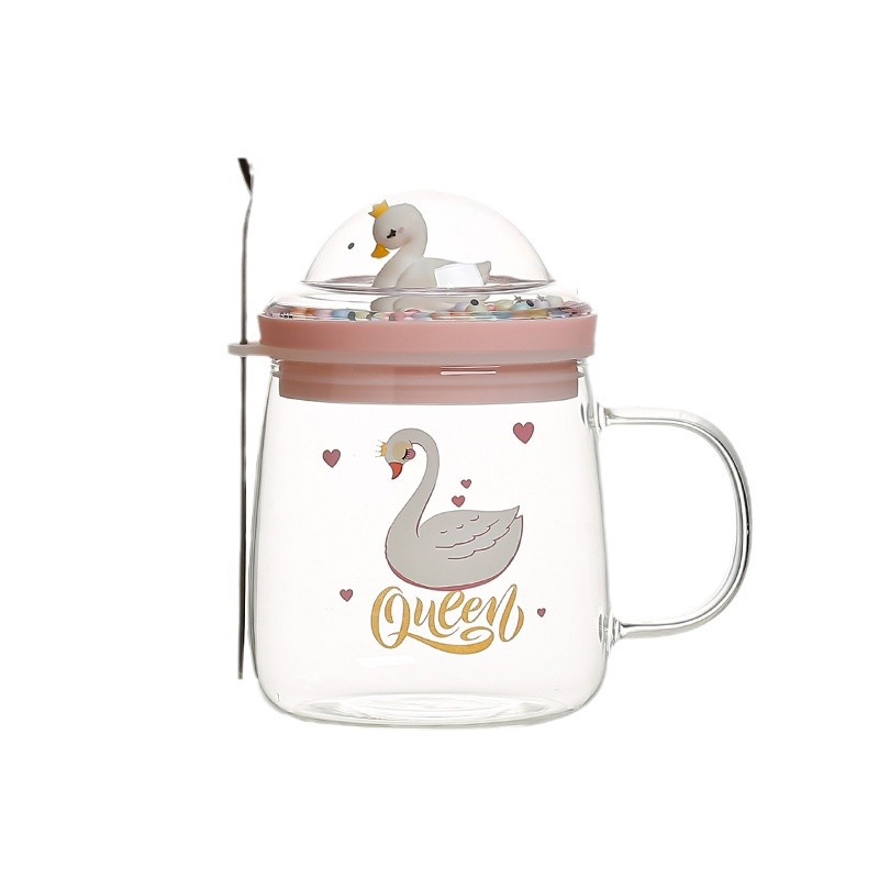 Personalidad creativa de alto valor de cara cisne copas de regalo de mano copas de agua con cucharas de tapa taza de leche de marca roja