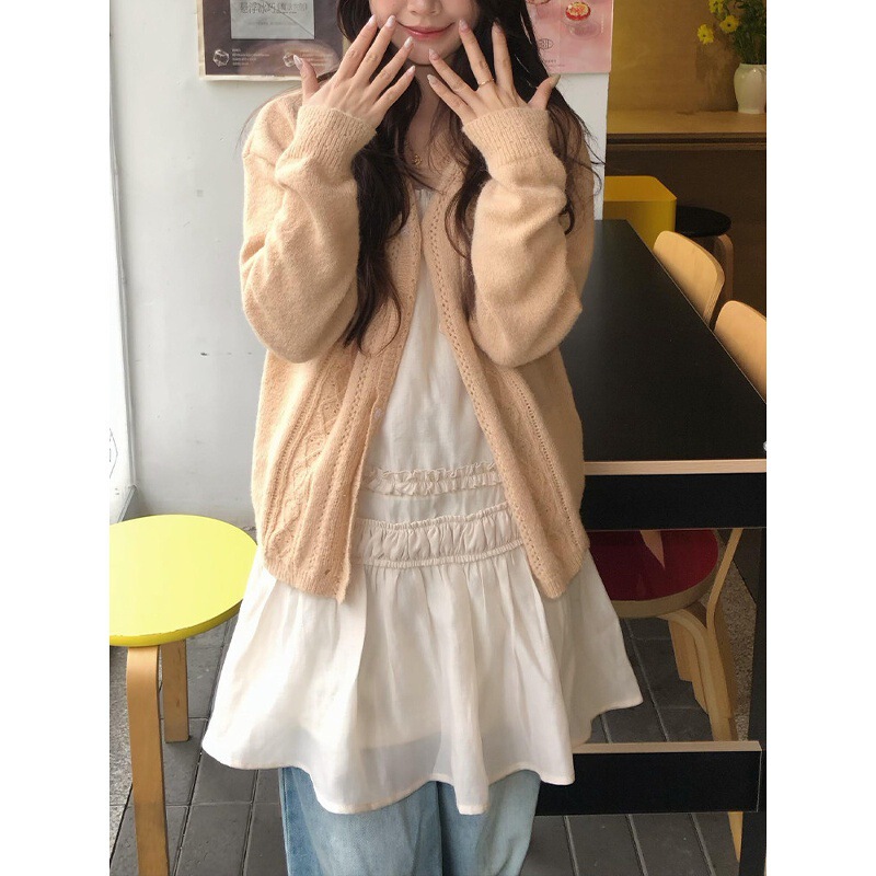 Korean Dongdaemun Early Spring New Korean Style Gentle Asymmetrical Lace Collar Hollow Crochet Knit Cardigan Top Korean Dongdaemun Early Spring New Korean Style Gentle Asymmetrical Lace Collar Hollow Crochet Knit Cardigan Top