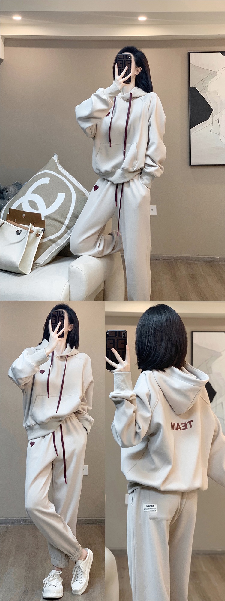 ActiveGo Salt Style Hooded Sweatshirt Casual Sports For Women, Autumn And Winter Fleece-Lined New Fashionable Slimming Two-Piece_desvips.com