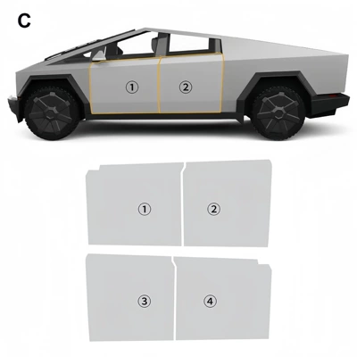 Suitable for Tesla Pickup Truck Cybertruck Special Car Tpu Invisible Car Cover Full Car Paint Protective Film (Car paint protective film) - four-door-tpu-protective-film-tesla-pickup-cybertruck