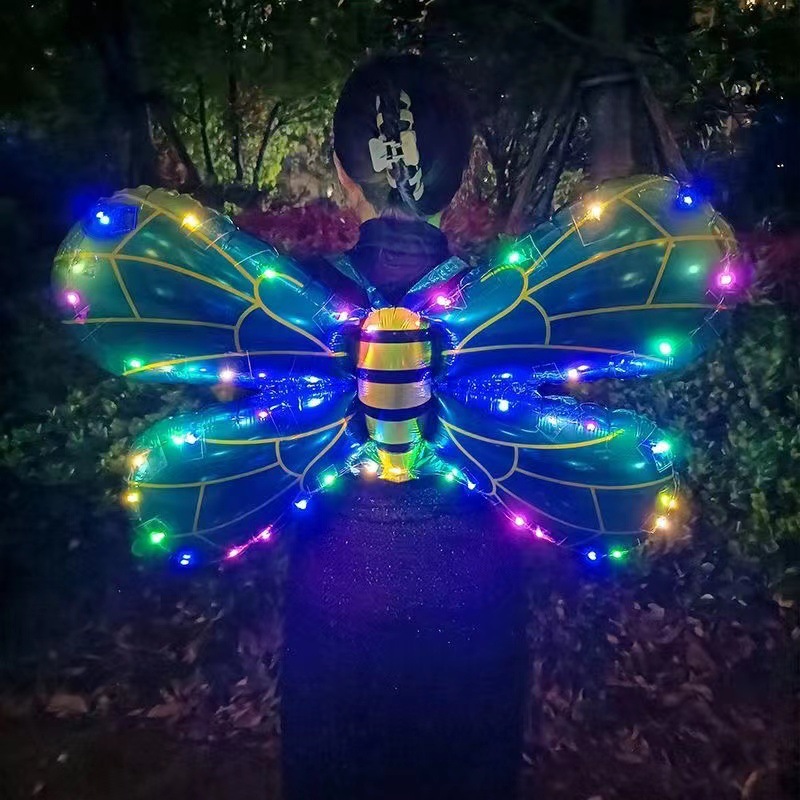 New Inflatable Rocket Butterfly Wings Balloon Angel Bee Back Decoration Children's Push Stand Luminous Toy Wholesale