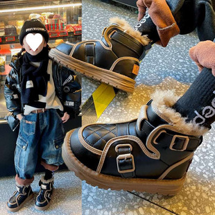 Children's Large Cotton Snow Boots 2025 Winter New Girls' Waterproof Cotton Boots Fleece-Lined Spring and Summer Boys' Warm Motorcycle Boots