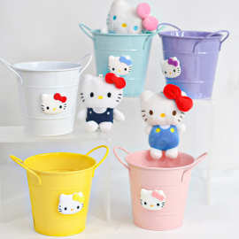 七夕情人节可爱卡通KT猫铁桶桌面收纳桶整理盒储物化妆桶礼物批发
