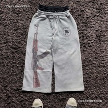 跨境Y2K美式高街印花双腰头设计感卫裤ins潮男折叠休闲直筒长裤