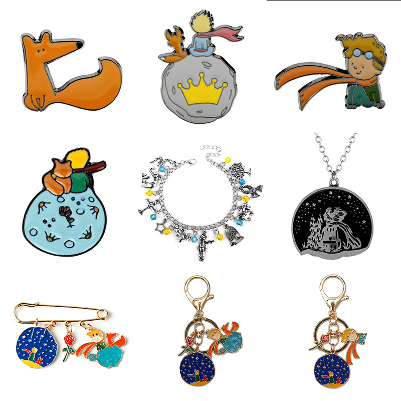 Fox Little Prince Cartoon Character Brooch Little Prince and Fox Niche Design Necklace Key Pendant Pin Jewelry