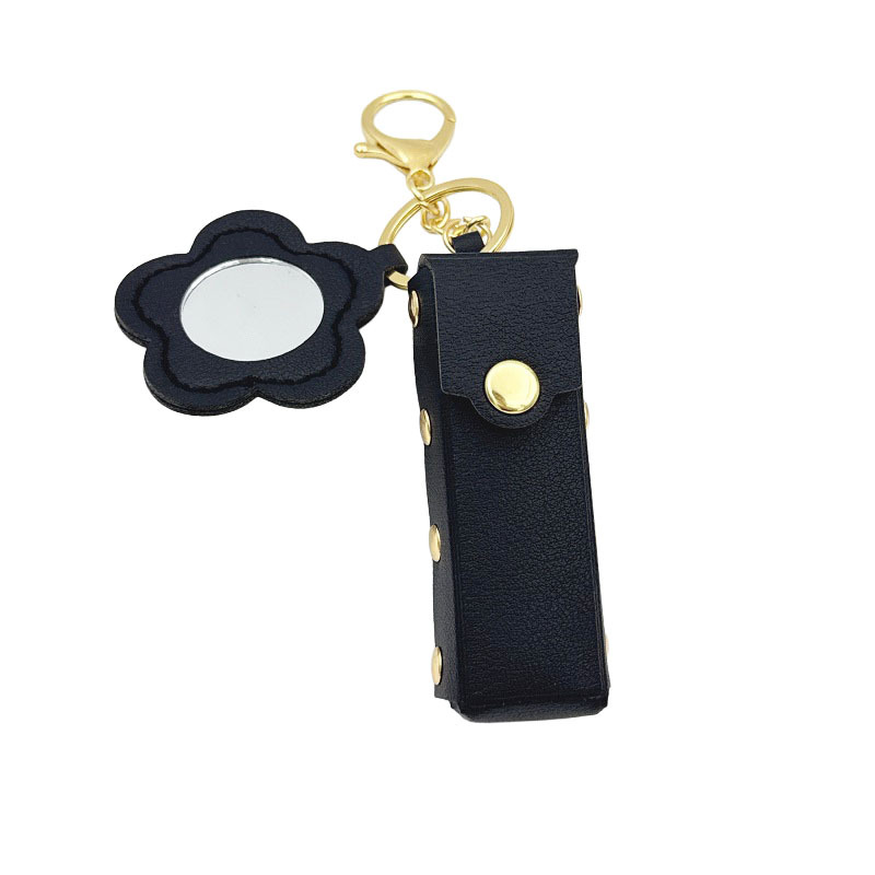 Flor pequeño espejo llavero creativo transfronterizo portátil mini cuero sobre rojo spot llavero bolso colgante