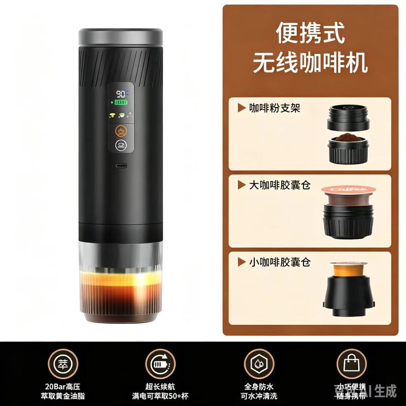 New Wireless Heated Espresso Capsule Coffee Machine Three-In-One Extraction Travel Outdoor Portable Coffee Machine New Wireless Heated Espresso Capsule Coffee Machine Three-In-One Extraction Travel Outdoor Portable Coffee Machine