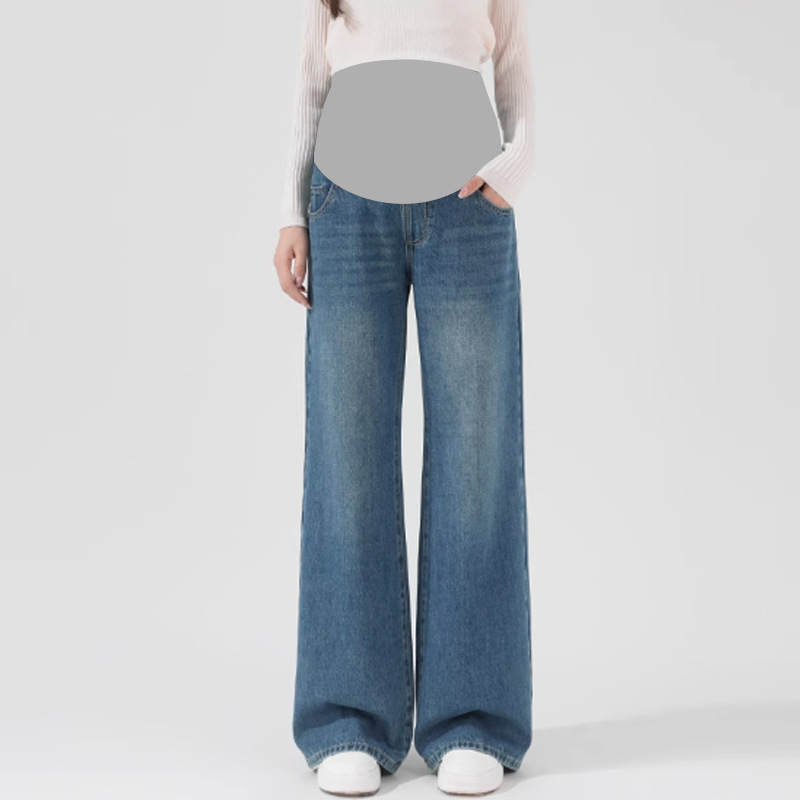 in stock Full-support Pregnant Women's Jeans Summer Thin Outer Wear Narrow Wide-leg Pants Without Stomach Stomach Dipped Pants