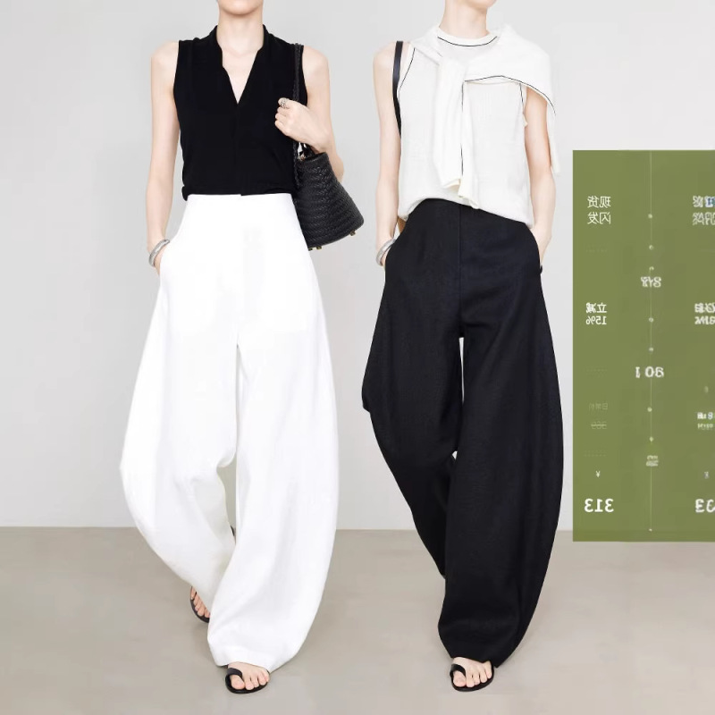 2026 Summer Anti-See-Through 100% Linen Straight High-Waisted Women's Hip-Covering Wide-Leg Pants Slimming Scythe Banana Pants 2026 Summer Anti-See-Through 100% Linen Straight High-Waisted Women's Hip-Covering Wide-Leg Pants Slimming Scythe Banana Pants