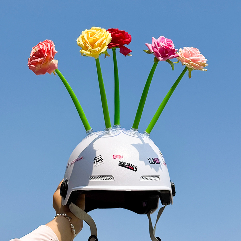 Helmet decoration rose flower, artificial flower cute suction cup sunflower, universal for motorcycle and electric scooter helmets