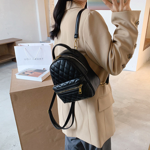  New Trendy Versatile Backpack Ins Backpack Chic Hong Kong Style Shoulder Bag Women's Korean Edition Versatile Ling Grid Backpack