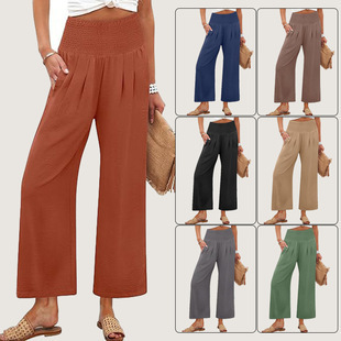 Pants Amazon European and American Cross-Border 2026 Spring and Autumn Solid Color Women's Cropped Pants High-Waisted Ruched Straight-Leg Casual Hot-Selling Style Pants Amazon European and American Cross-Border 2026 Spring and Autumn Solid Color Women's Cropped Pants High-Waisted Ruched Straight-Leg Casual Hot-Selling Style