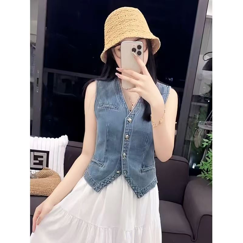 European and American Cross-Border Foreign Trade 2026 Women's Summer New Style Amazon Independent Site Washed Denim Vest Trendy