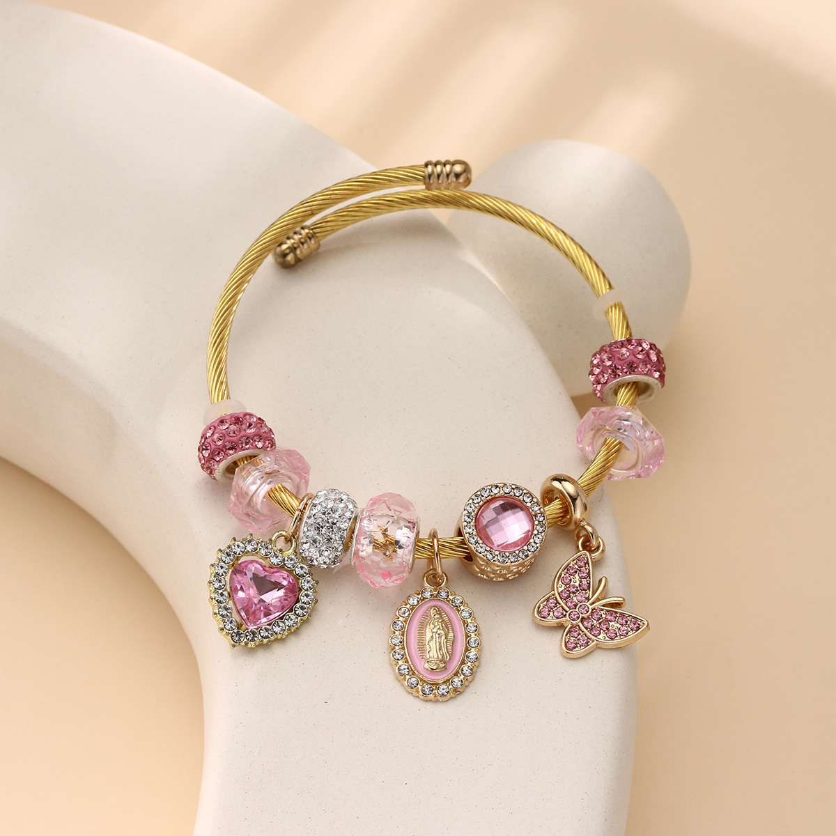 나비 사랑 성모 핑크 팔찌