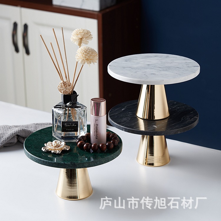Nordic Marble Metal Base Stand Cosmetic Storage Tray Kitchen Living Room Fruit Display Plate