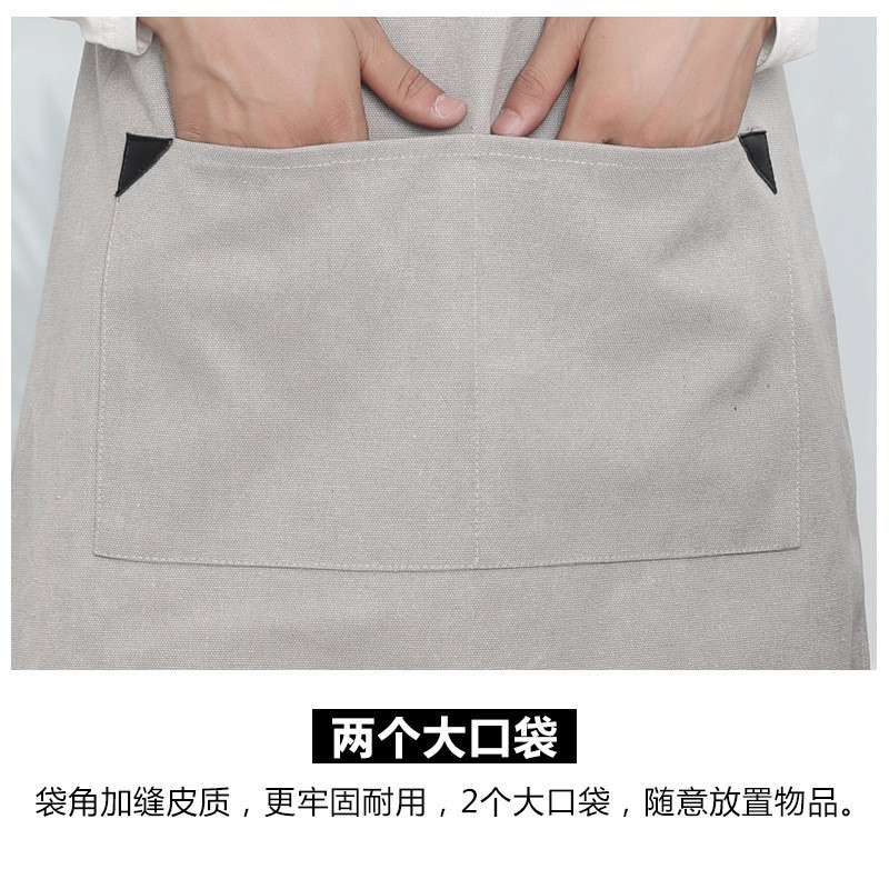 Comercio exterior delantal de lona gruesa peluquería cafetería panadería ropa de trabajo PU cuero correa ajustable delantal al por mayor