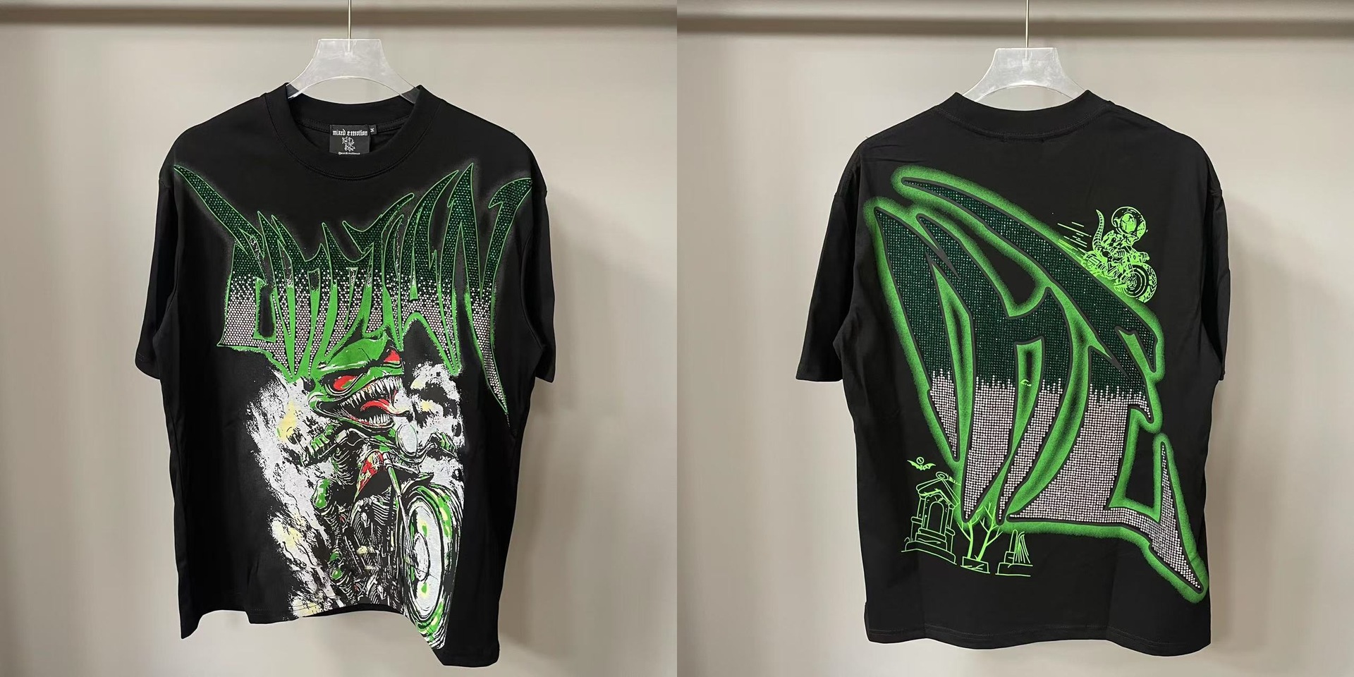 Transfronterizos MIXED EMOTION Ángel Impresión extraterrestre camiseta de hombre y mujer callejera de diamante de cuello redondo de manga corta