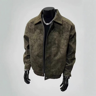 Spring and Autumn Cross-border Niche Tie-Dye Old Design Sense Fashion All-match Personality PU Leather Vintage Motorcycle Jacket Coat