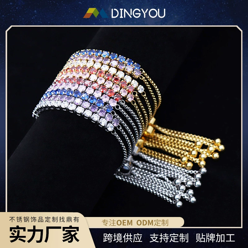Tennis chain, zirconium, adjustable bracelet stainless steel, Amazon
