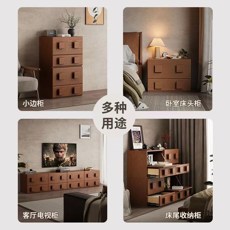 無垢材のアンティークスタイルのテレビキャビネット、リビングルーム、ベッドルーム、チェスト、レトロなカーメンキャビネット、多機能組み合わせフロアベッドサイドテーブル|undefined