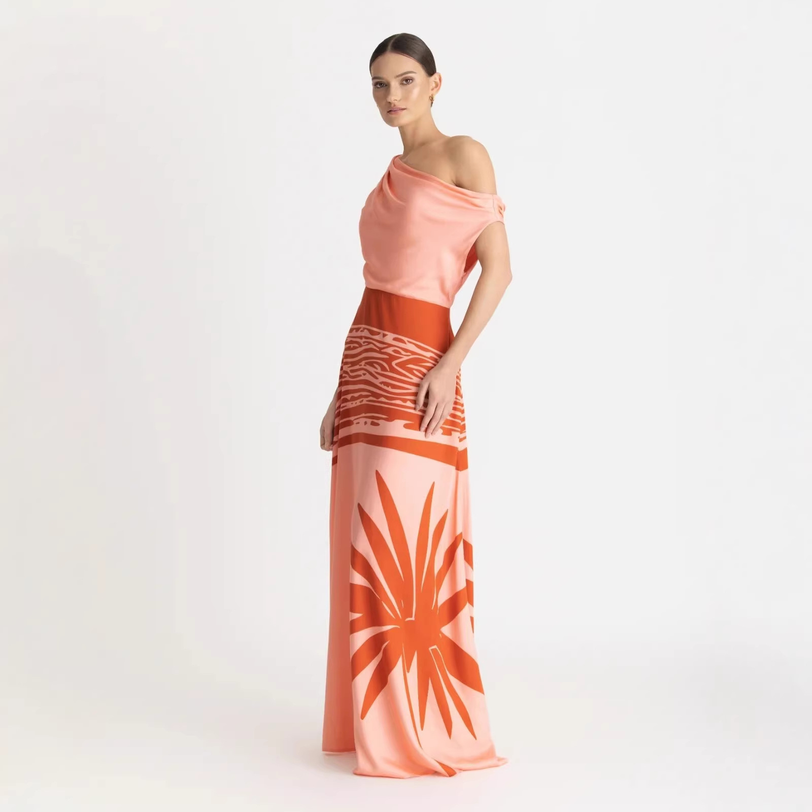 Summer Style High End Sexy Off Shoulder Slim Fit Long Dress Resort Printed New_ecoleips.com