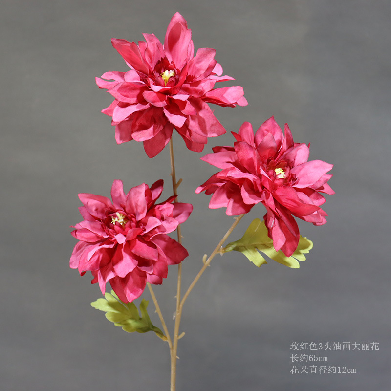 Rosa Roja pintura al óleo de 3 cabezas Dahlia