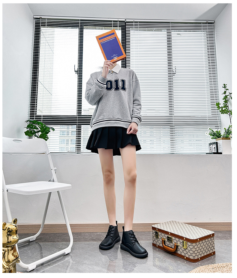 British Style Women's Leather Ankle Boots With Lace Up Thick Sole_voghion.com