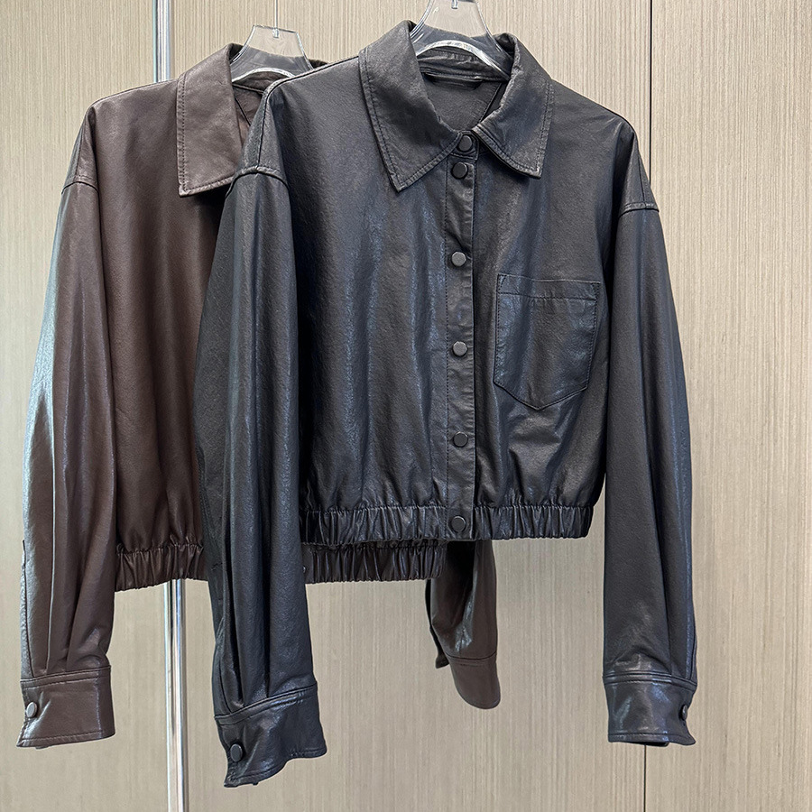 high quality Genuine Leather Sheepskin Full Vegetable Tanned Leather Women's Lapel Short Leather Jacket Casual Waist Jacket for Small