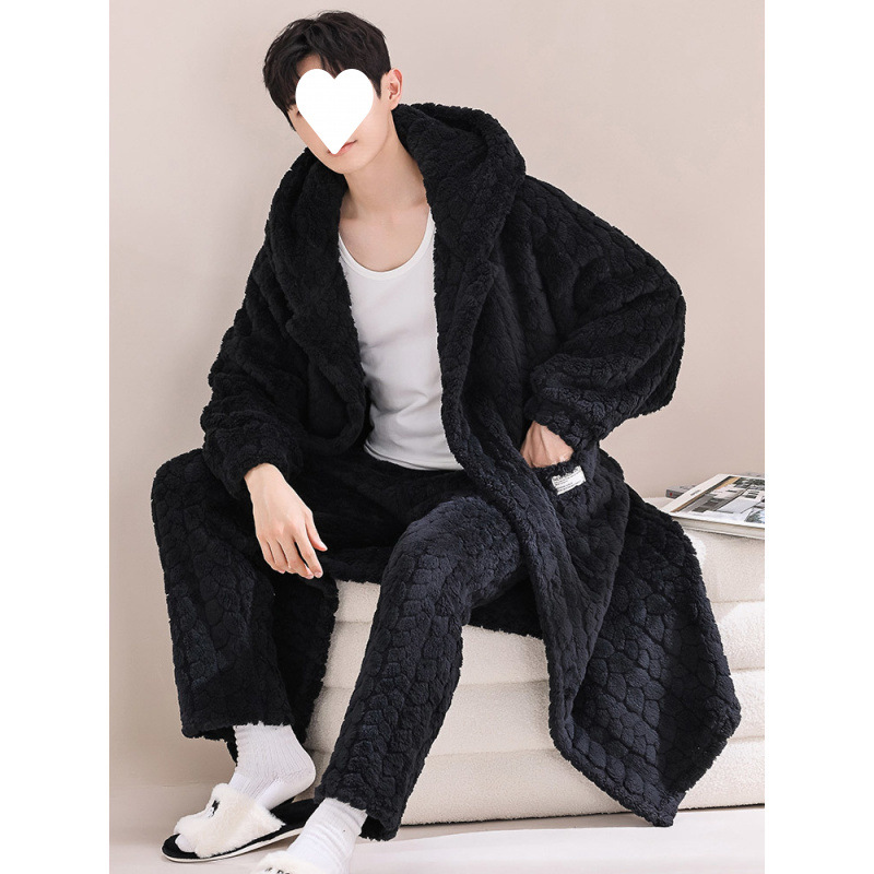 파자마 남성용 가운 가을과 겨울 겨울 산호 양털 두꺼워진 플러스 벨벳 플란넬 목욕 가운 가정복 봄과 가을 긴