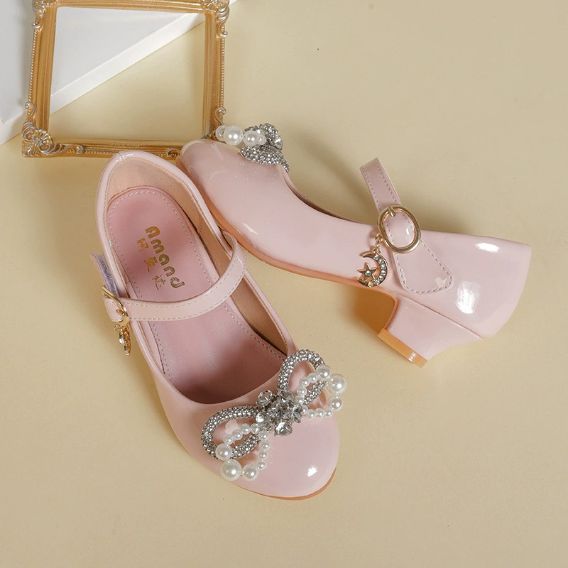 Shoes for leather shoes for princess from pearl, western style, soft sole