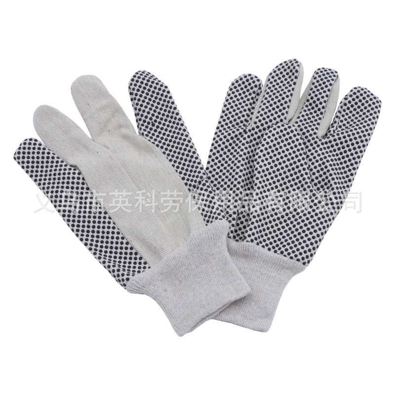 95克加厚斜纹布点胶手套 石油矿山防护劳保园林点塑帆布棉布手套