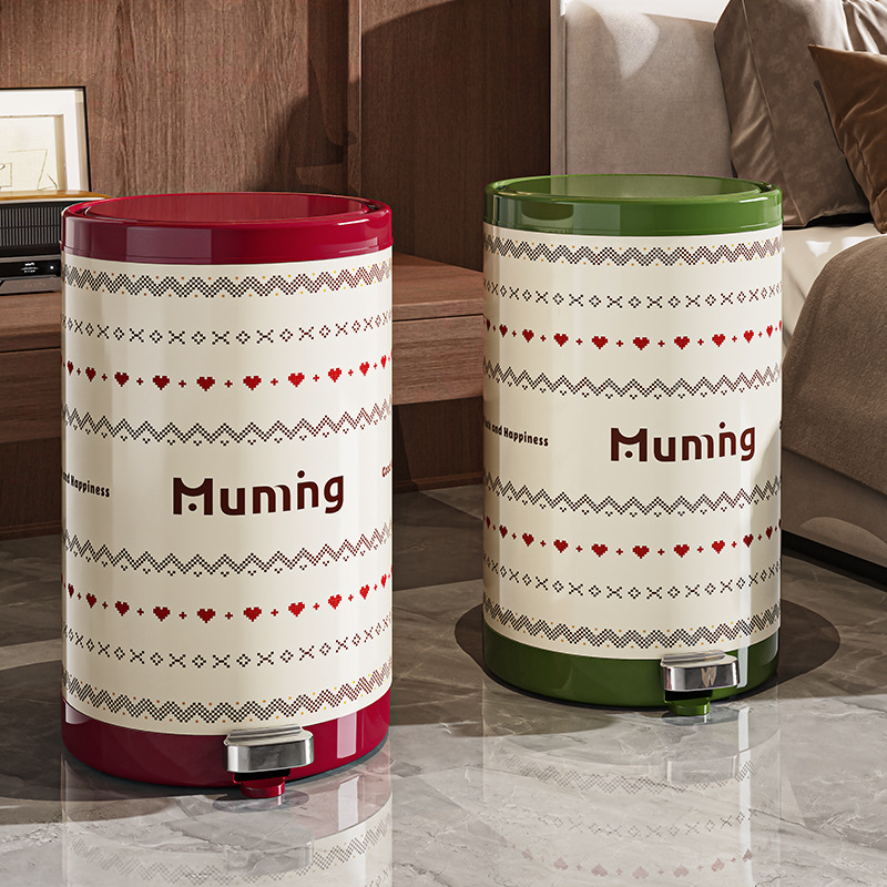 Luxury trash can for home use, large capacity kitchen waste bin with lid, trash can for living room and bedroom with press ring and foot pedal