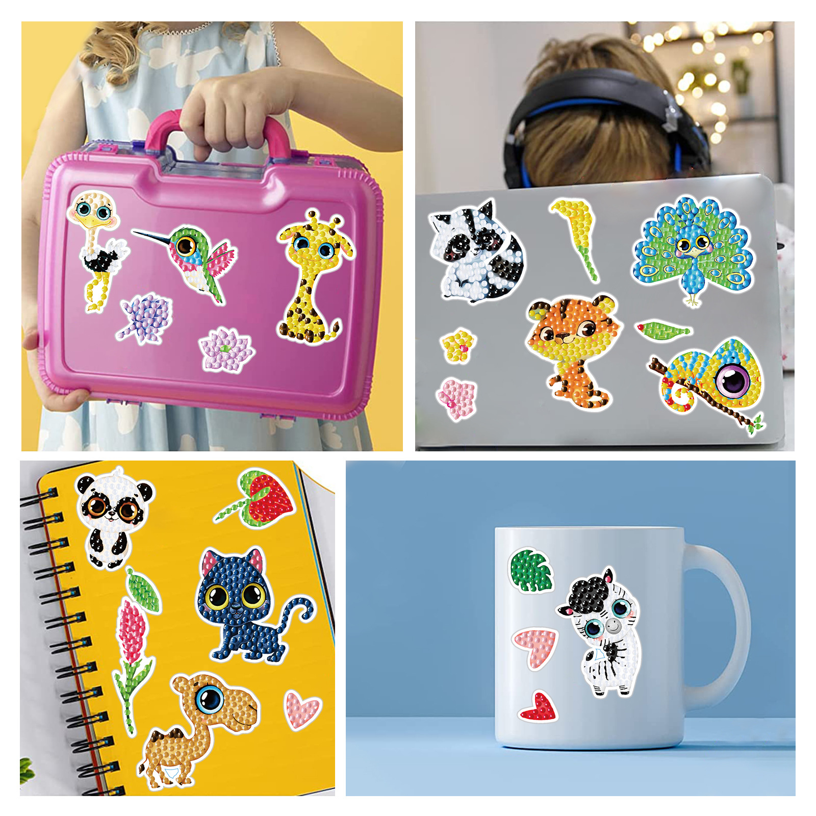 Venta caliente de dibujos animados pequeño animal diamante pintura libre pegatinas DIY ladrillo pintura pared pegatinas niños hechos a mano pegatinas redondo diamante