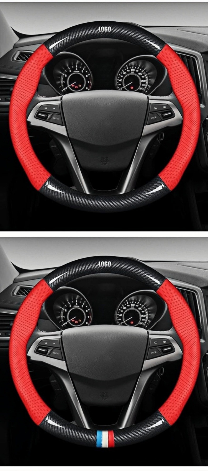Customized car steering wheel cover, cross-border carbon fiber Nappa leather, ultra-thin, all-season universal, spliced anti-slip leather grip cover