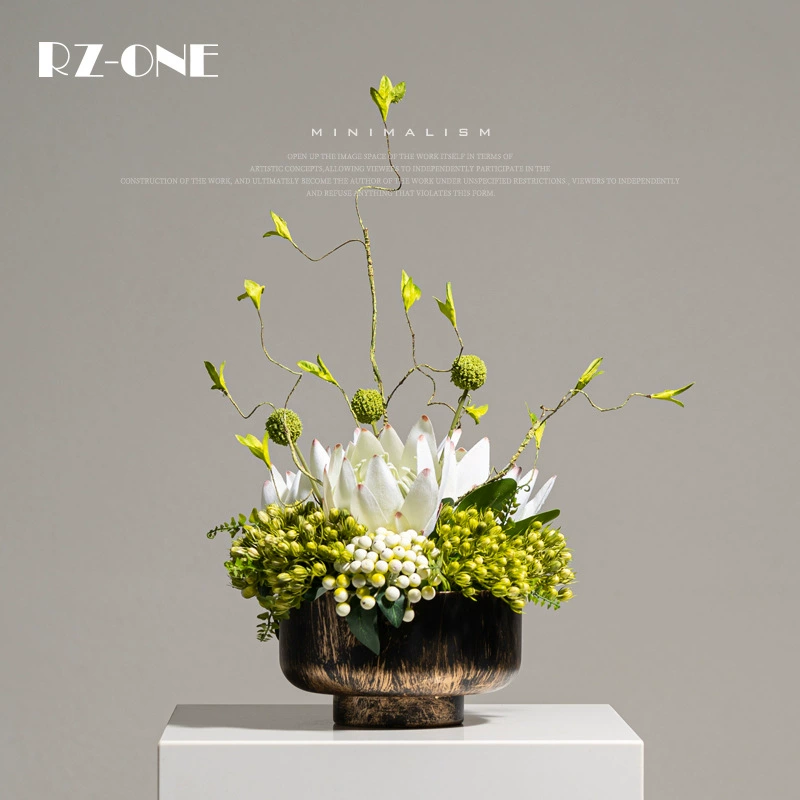 Artisan Thirteen Новый китайский стиль ваби-саби Искусственное цветочное искусство Вечные сушеные цветы и зеленые растения Офис продаж отеля Украшения для журнального столика