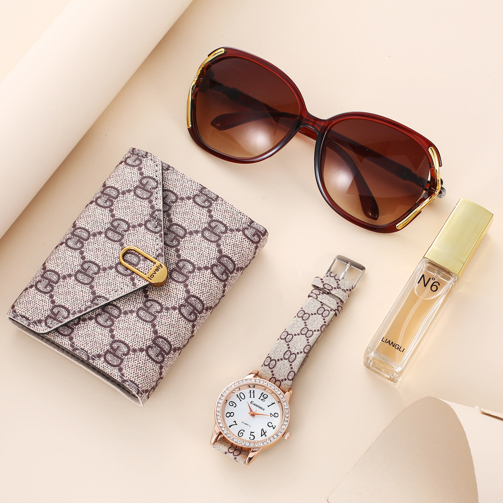 Watch Women's Gift Set Quartz Watch Glasses Sunglasses Plaid Wallet Perfume Holiday Gift New Style 2