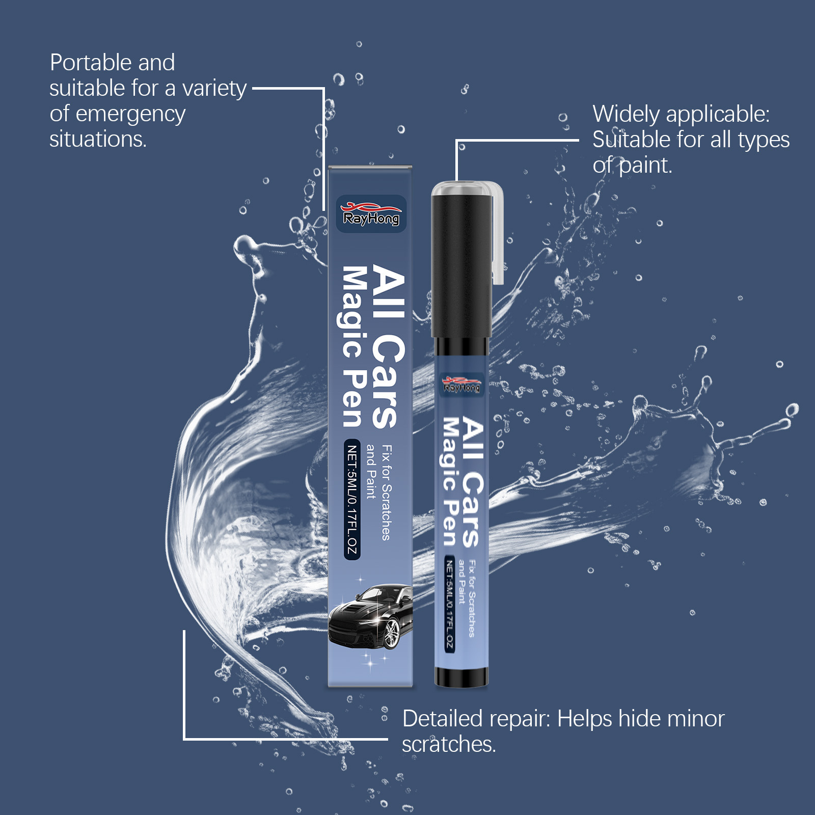 Cross-border RAYHONG car scratch repair pen, a 2-in-1 product for car paint scratch repair and daily cleaning
