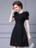 Zhili Bubble Sleeves Little Black Dress 2024 New High end Luxury Temperament Handmade Nail Diamond High Waist Umbrella S