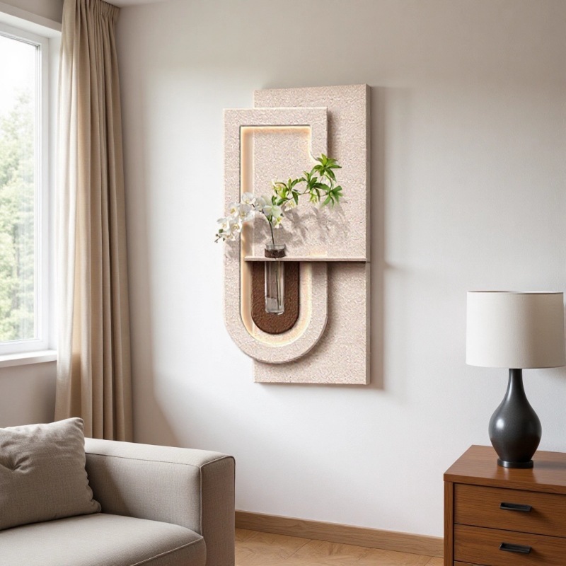 水培绿植玄关装饰画砂岩立体奶油风挂画入户门走廊过道客厅壁灯画