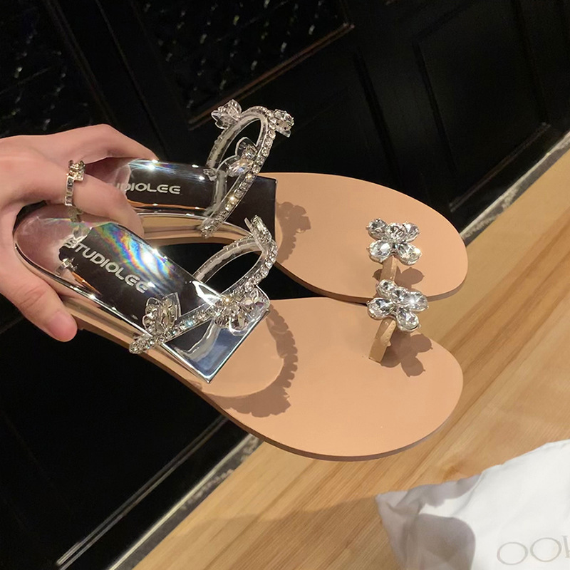 Summer sandals with rhinestones wedge heel